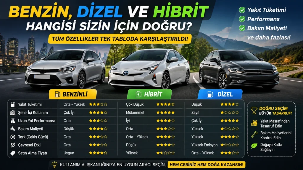 Benzin Dizel Hibrit Karşılaştırma